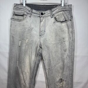 Calvin Klein Jeans Mens Gray Wash Distressed Ripped Denim Pants‎ Sz 34x32